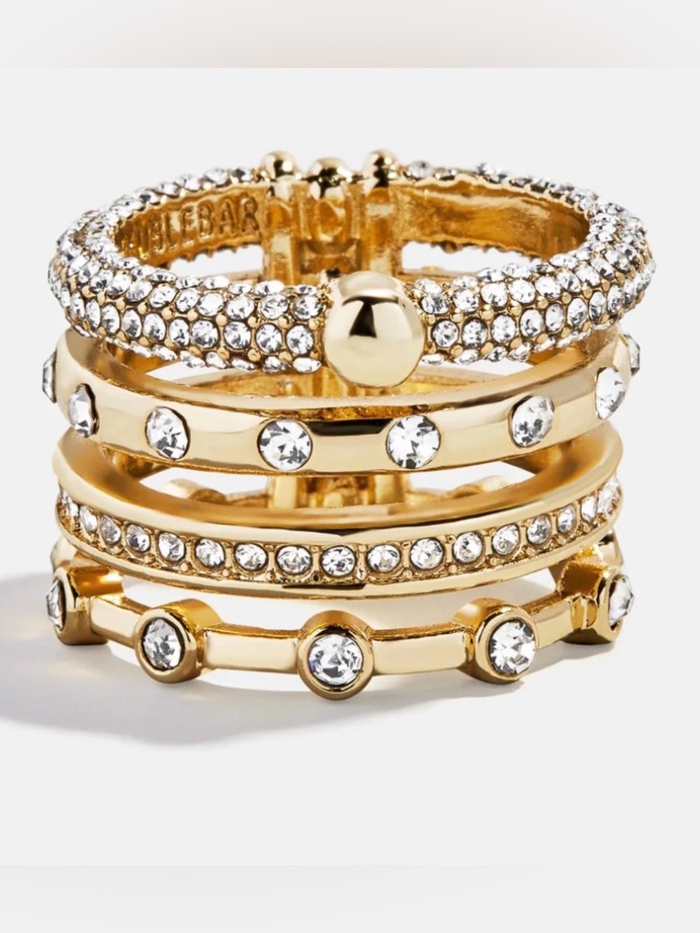 Gold plated ring size 5.75 with crystals by Swarovski NWT stacked look one ring